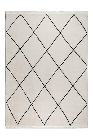 Rapsodi RP 03 Cream-Black İskandinav Desenli Salon Halısı Mutfak Halısı Makine Halısı