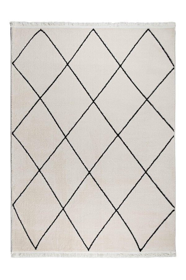 Rapsodi RP 03 Cream-Black İskandinav Desenli Salon Halısı Mutfak Halısı Makine Halısı