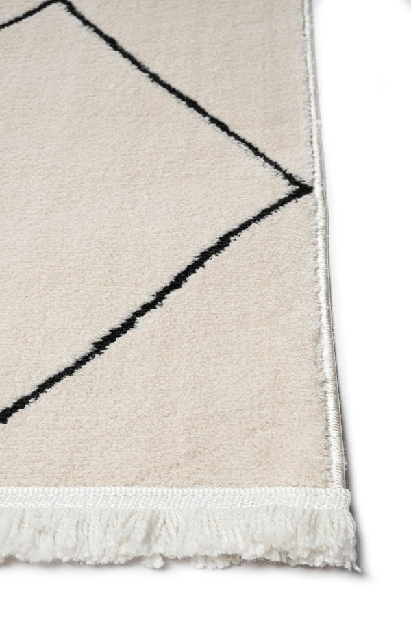 Rapsodi RP 03 Cream-Black İskandinav Desenli Salon Halısı Mutfak Halısı Makine Halısı
