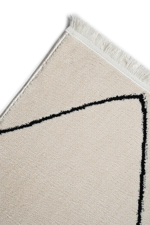 Rapsodi RP 03 Cream-Black İskandinav Desenli Salon Halısı Mutfak Halısı Makine Halısı