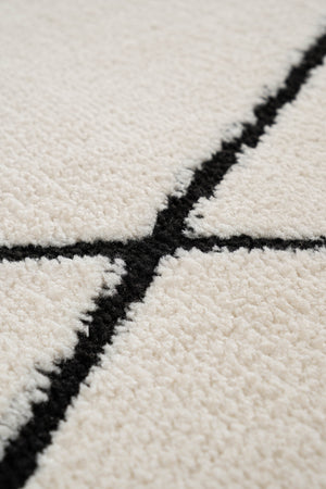 Rapsodi RP 03 Cream-Black İskandinav Desenli Salon Halısı Mutfak Halısı Makine Halısı