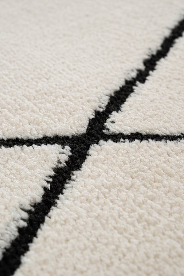 Rapsodi RP 03 Cream-Black İskandinav Desenli Salon Halısı Mutfak Halısı Makine Halısı