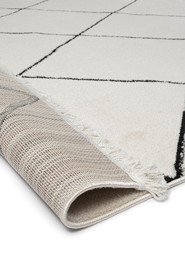 Rapsodi RP 03 Cream-Black İskandinav Desenli Salon Halısı Mutfak Halısı Makine Halısı