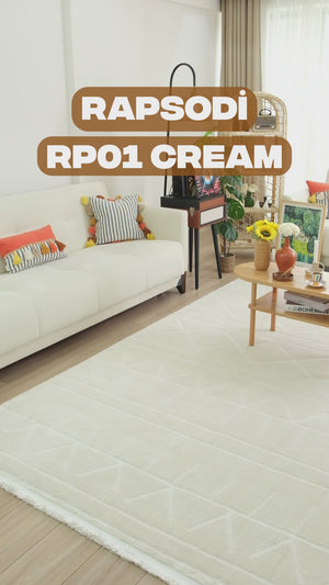 Rapsodi RP 01 Cream İskandinav Desenli Salon Halısı Mutfak Halısı Makine Halısı